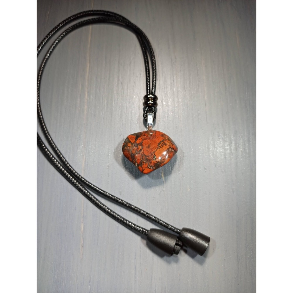 TrailerSpark Brecciated Jasper Heart Stone Pendant Waxed Cord Necklace 18in